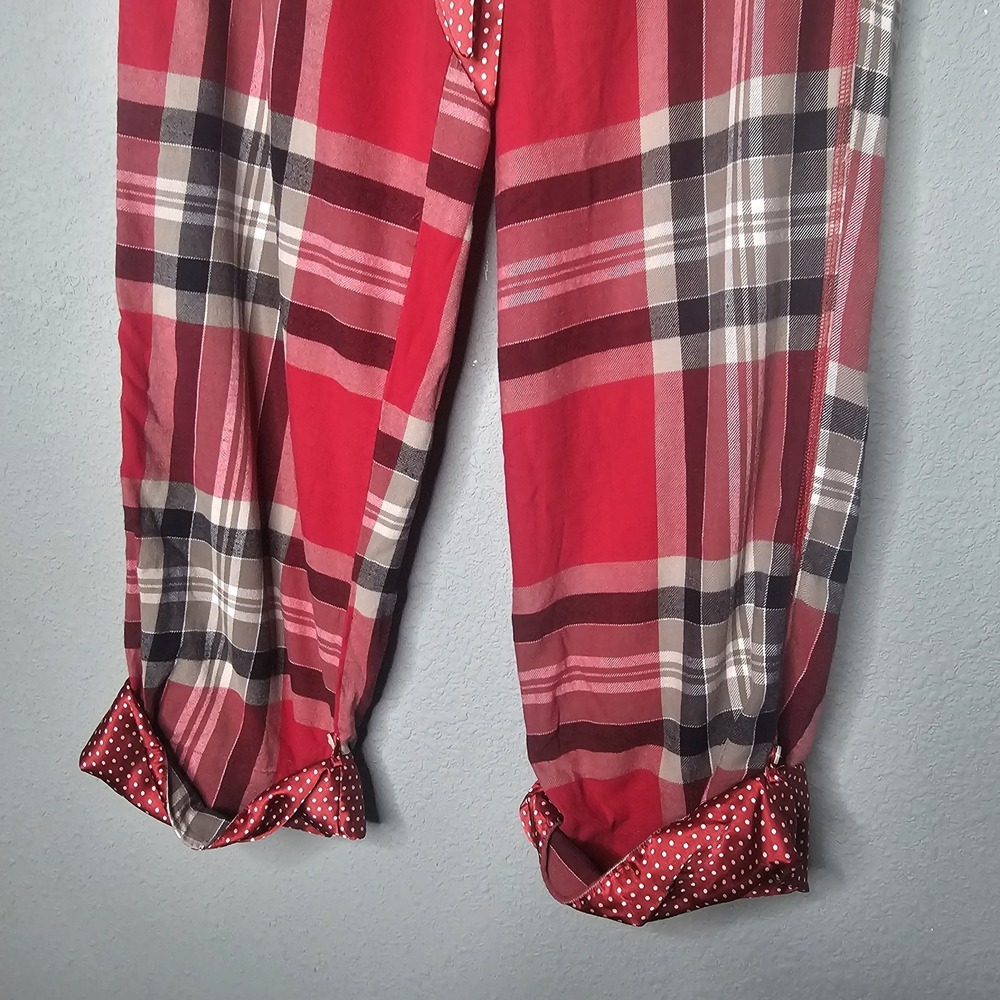 Aerie Womens Red Plaid Pajama Pants Polka Dot Trim Button Tab Cuffs Small Bird - Picture 3 of 11